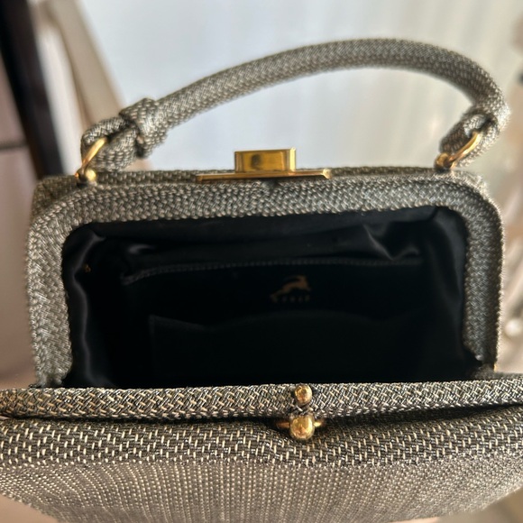 Koret 1950s/1960s designer handbag , woven silver grey with brass hardware . - Picture 10 of 15